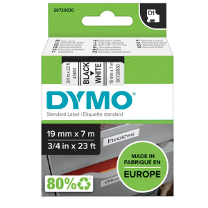 DYMO D1 - Poliestere - autoadesivo - nero su bianco - Rotolo (1,9 cm x 7 m) 1 cassetta(e) rotolo di etichette - per LabelMANAGER 300, 350, 360, 400, 420, 450, 500, PC, PC2, Wireless PnP; LabelPOINT 300, 350
